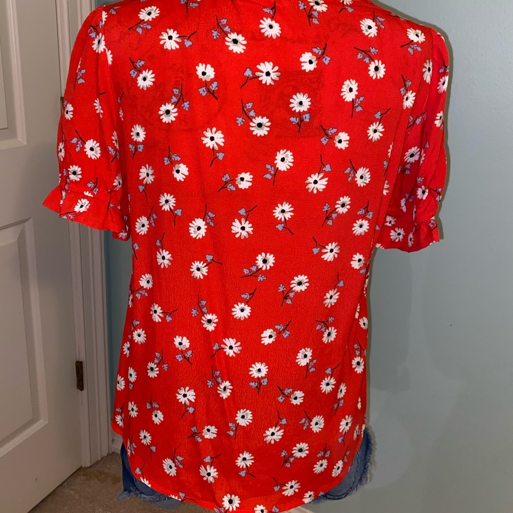 Red Ruffle Sleeve Blouse - Picture 2 of 5
